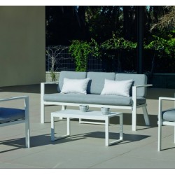 Garden furniture Sofa Azores-8 White finish Light Grey fabrics 5 places Hevea